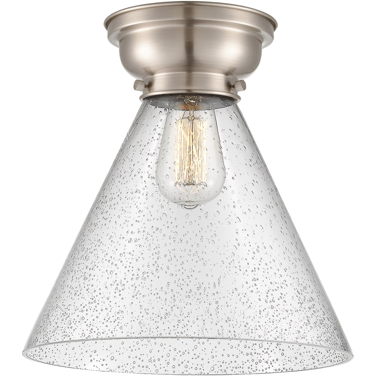 Aditi X-Large Cone 1 Light 12 inch Brushed Satin Nickel Flush Mount Ceiling Light in Seedy Glass, Aditi
