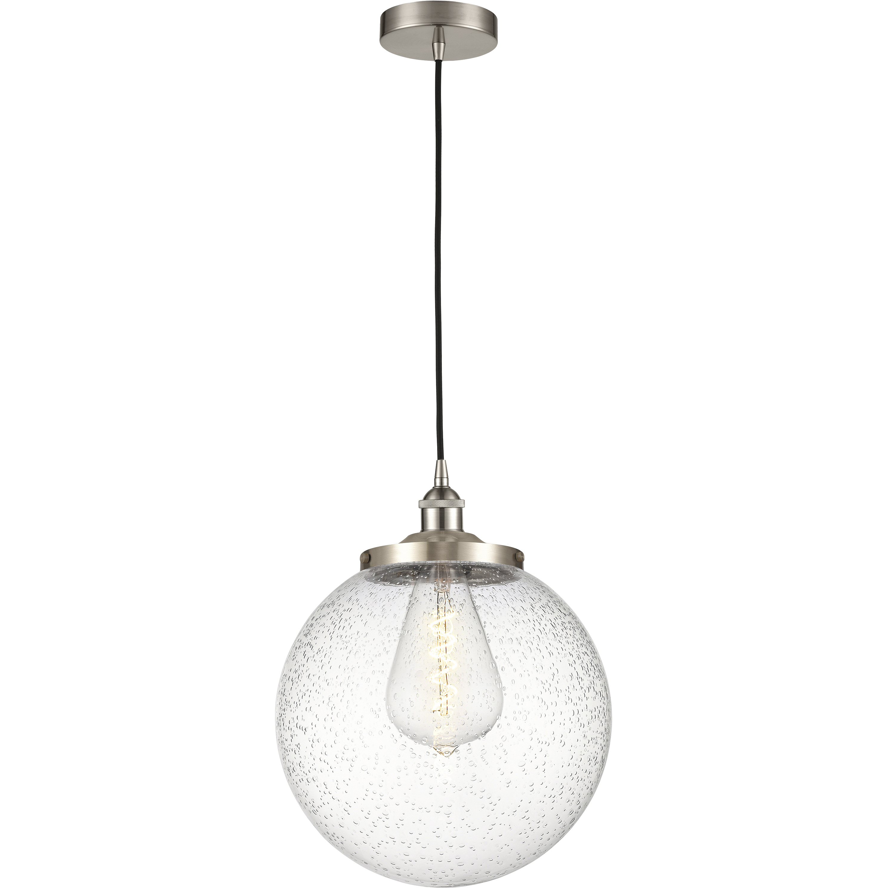 Beacon 1 Light 13.75 inch Brushed Satin Nickel Mini Pendant Ceiling Light in Seedy Glass