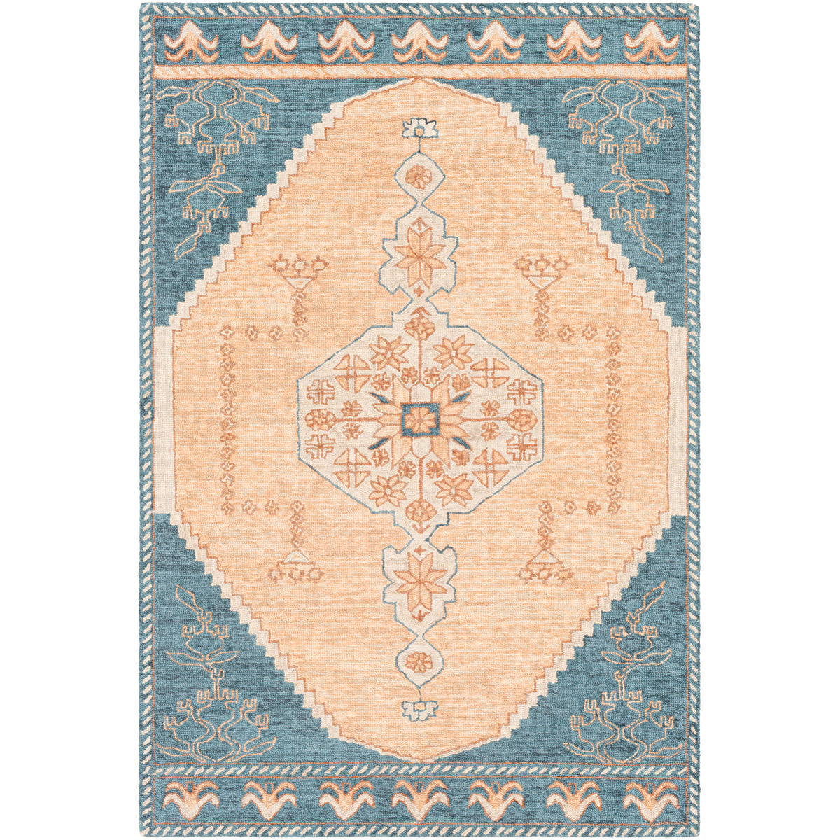 Urfa 36 X 24 inch Peach/Camel/Cream/Light Gray/Dark Blue/Bright Blue Rugs, Rectangle