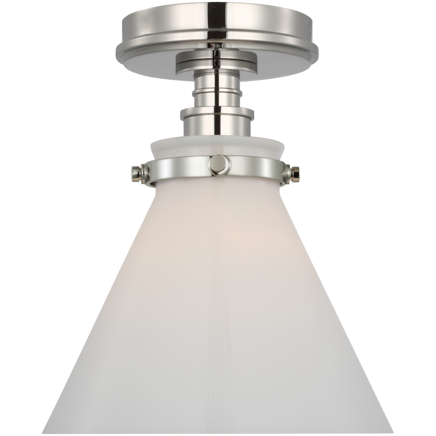 Chapman & Myers Parkington LED 8.5 inch Polished Nickel Conical Flush Mount Ceiling Light in White Glass