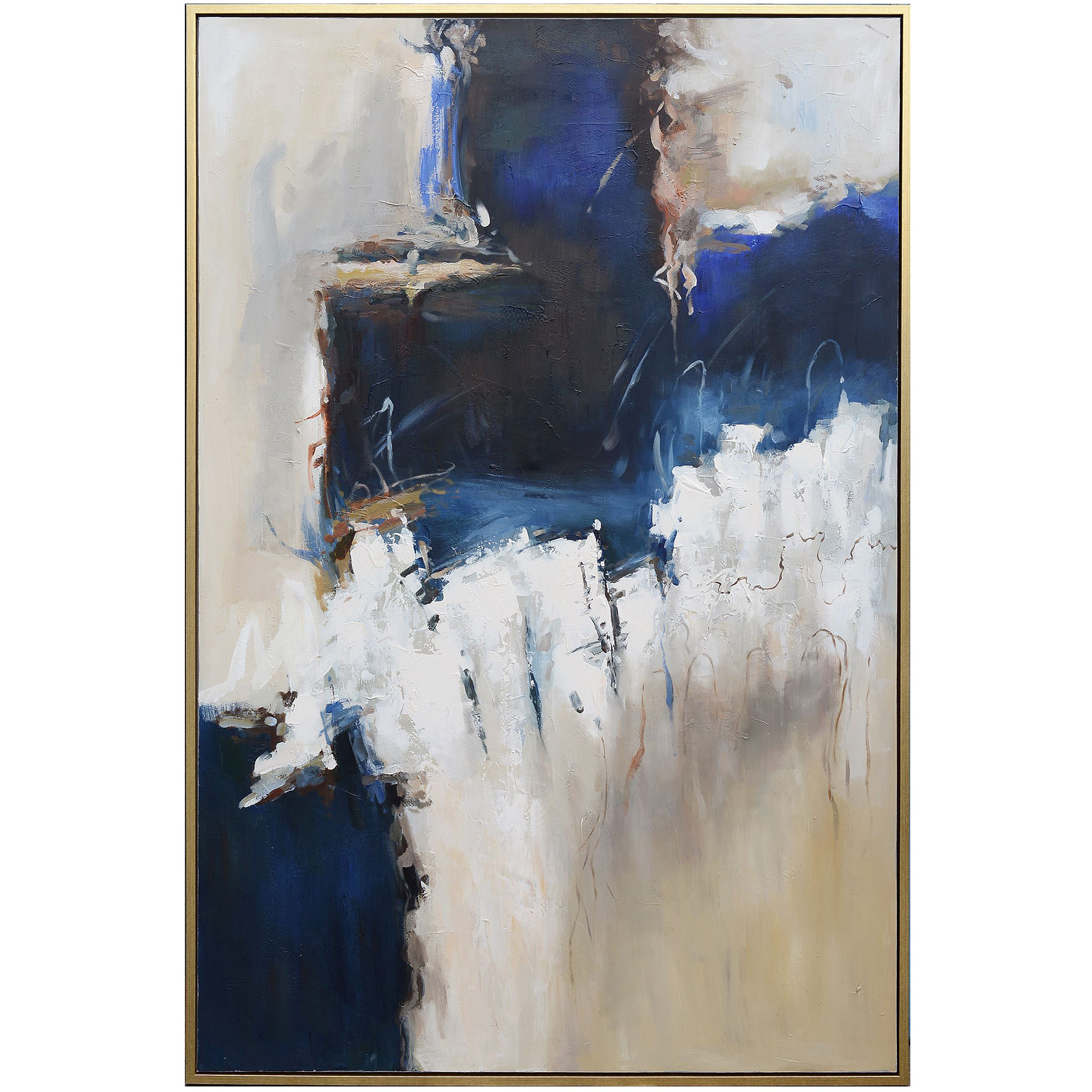 Atticus Navy Blue and White and and Cream and Acrylic Accents Wall Art