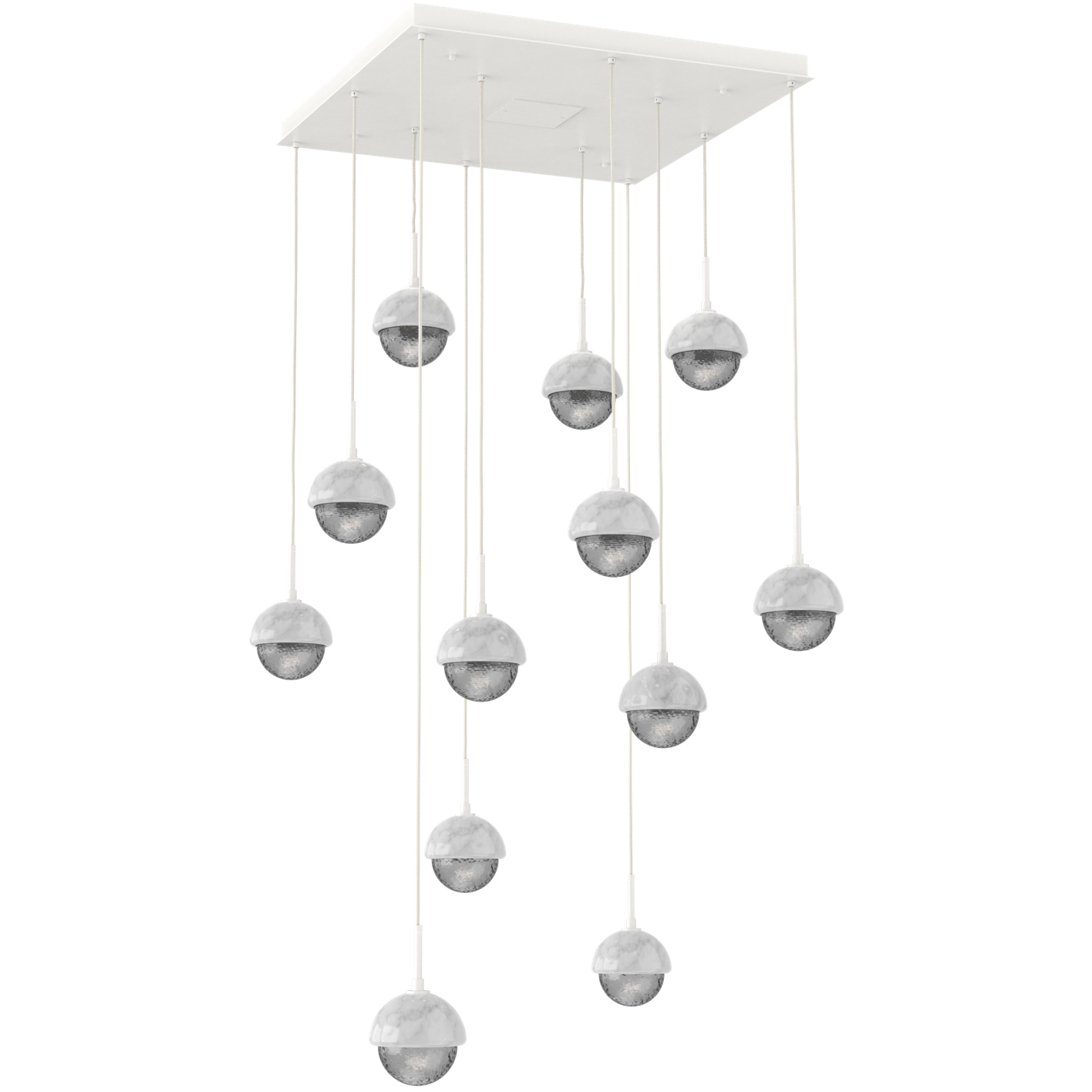 Cabochon LED 33.9 inch Salt White with White Marble Multi-Pendant Ceiling Light in 3000K LED, Smoke