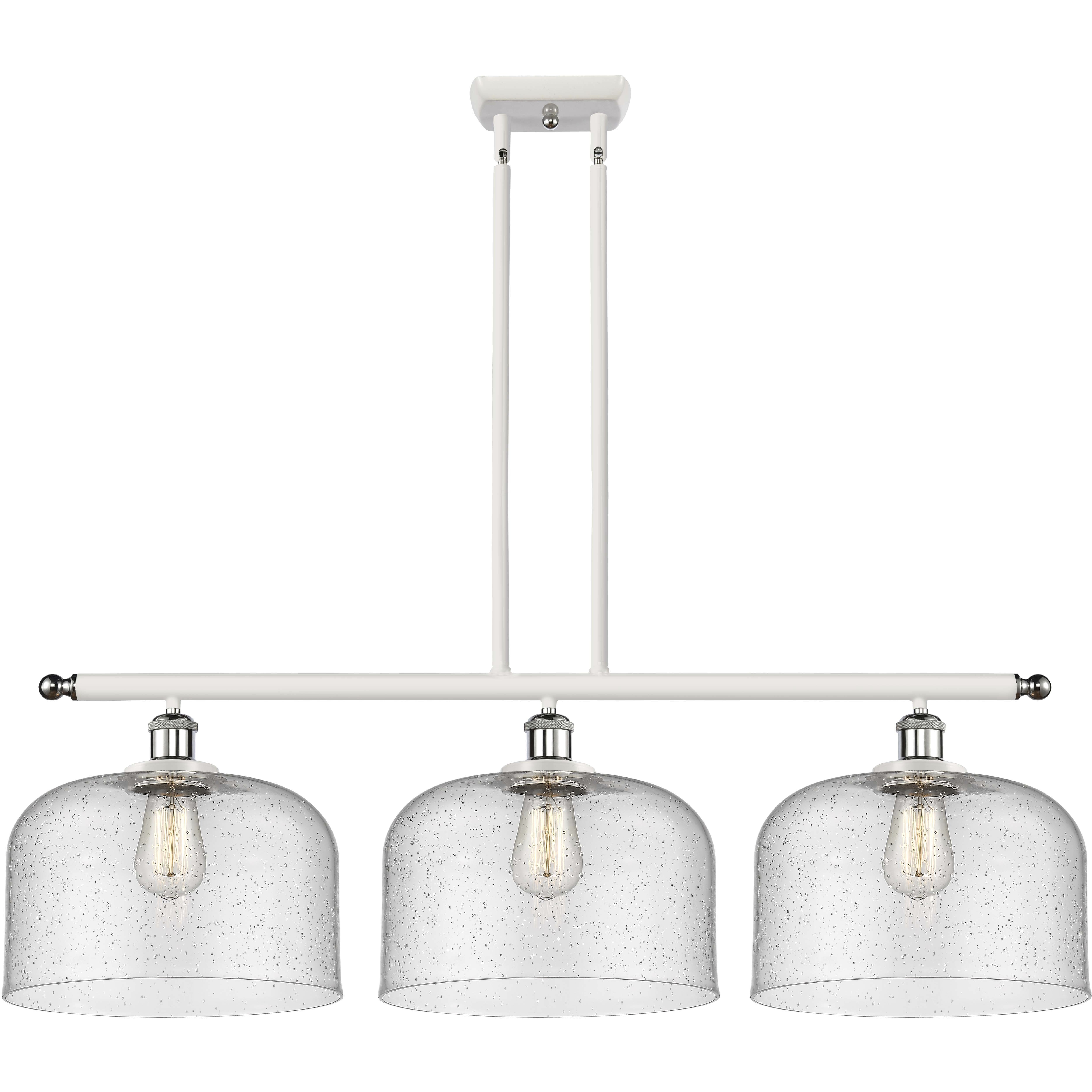 Ballston X-Large Bell 3 Light 36 inch White and Polished Chrome Island Light Ceiling Light in Seedy Glass