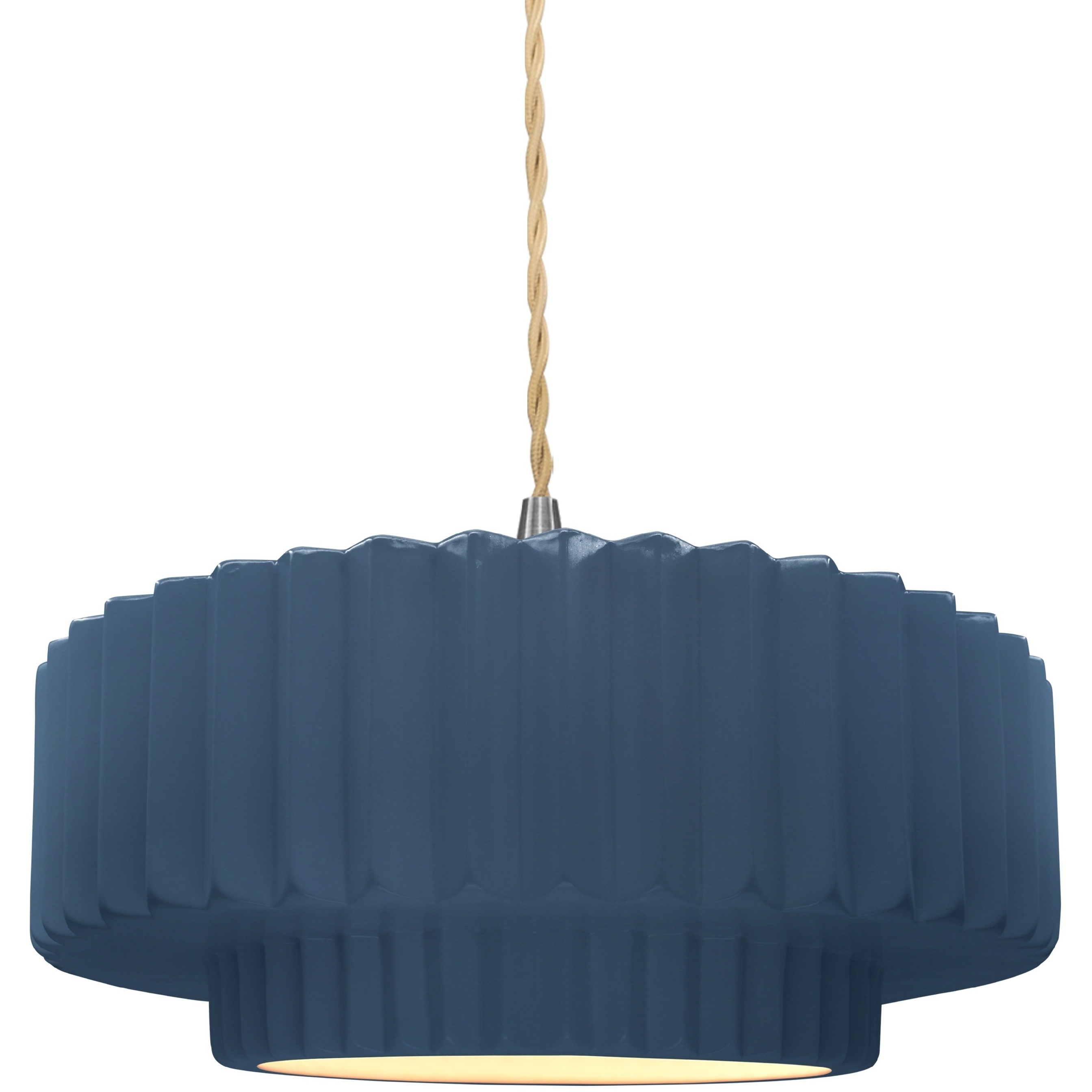 Radiance Collection - Pleated Tier Pendant Ceiling Light in Brushed Nickel, Dedicated LED, Beige Twist Cord, Midnight Sky, 14.5W x 5.25H, Form+Finish+Function