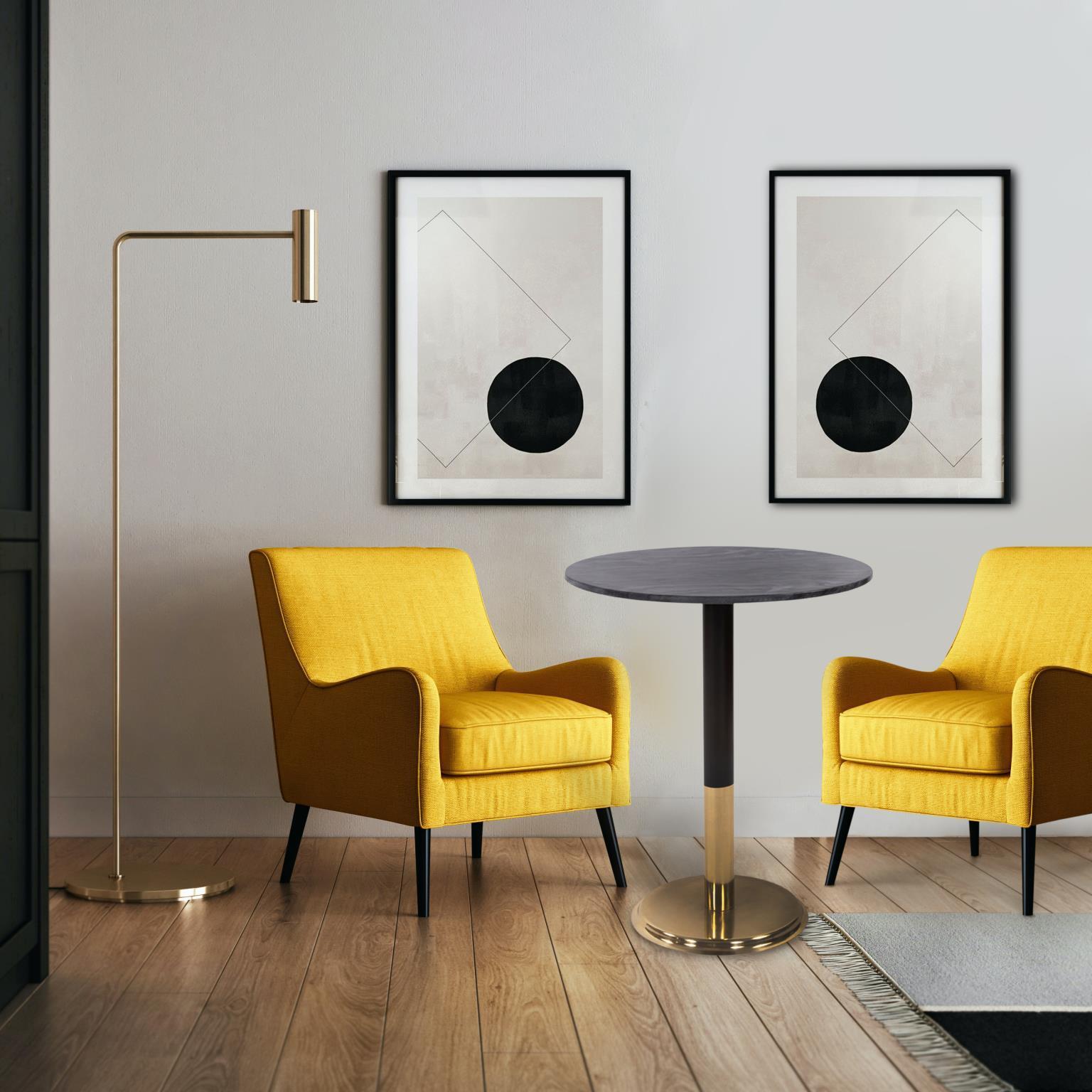 Micca Club Polished Gold with Black Marble Bistro Table