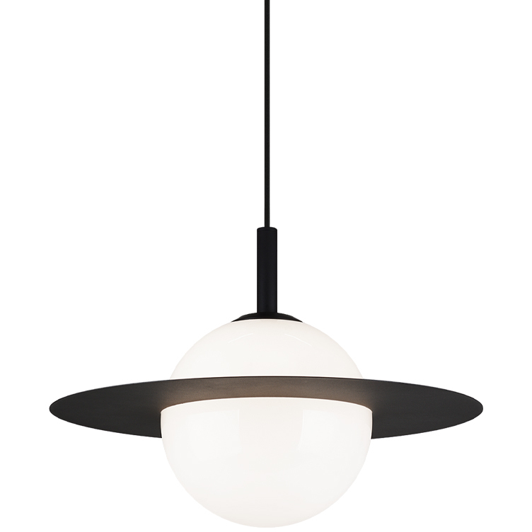 Saturn 1 Light 20 inch Black and Opal Pendant Ceiling Light in Black and Opal Glass