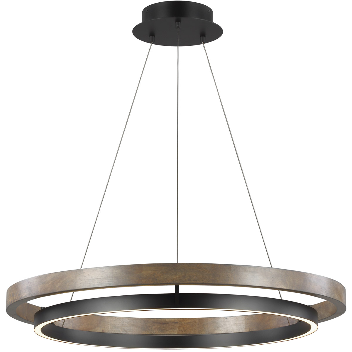 Sean Lavin Grace LED 35.8 inch MATTE BLACK/WEATHERED OAK WOOD Chandelier Ceiling Light, Integrated LED