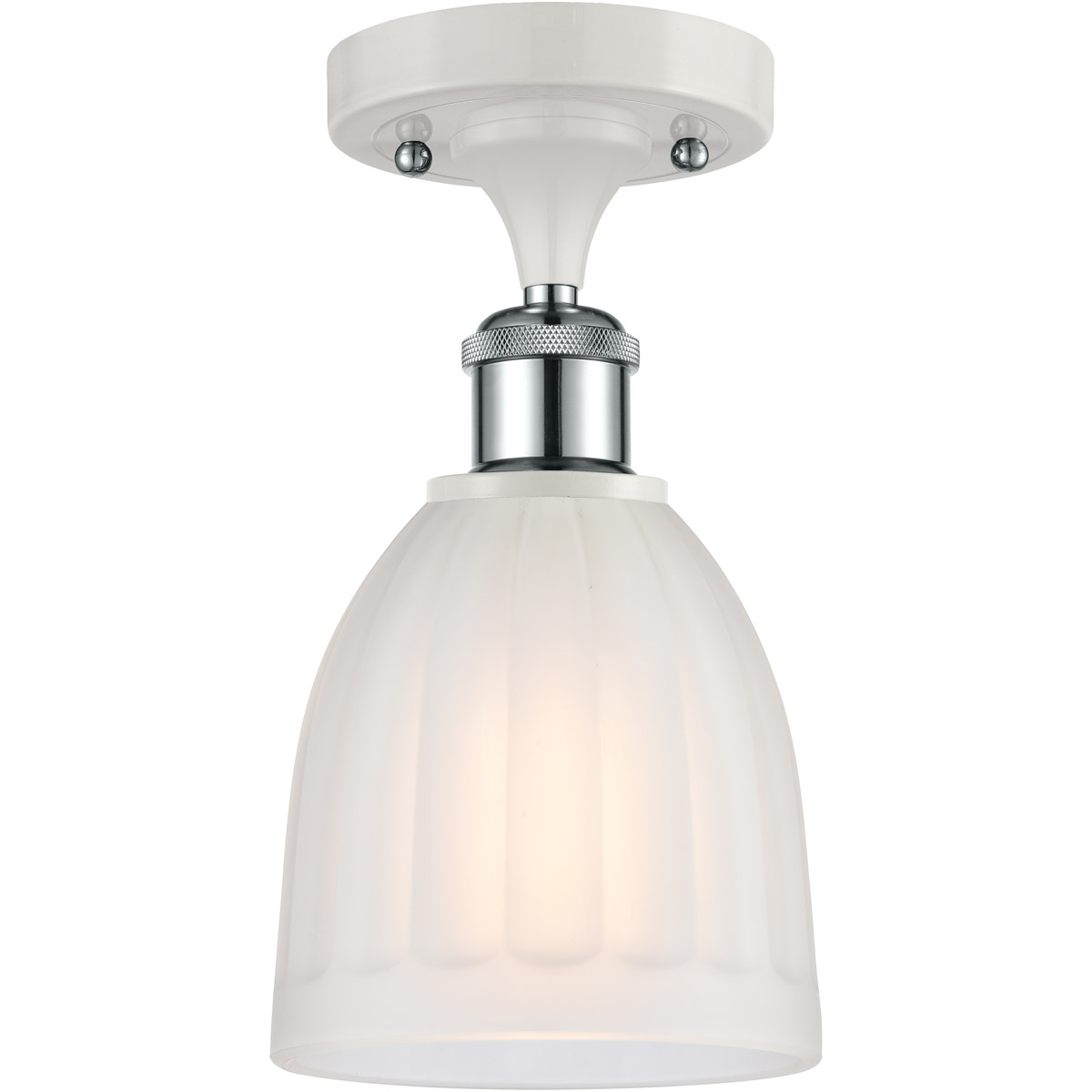 Ballston Brookfield LED 6 inch White and Polished Chrome Semi-Flush Mount Ceiling Light in White Glass, Ballston
