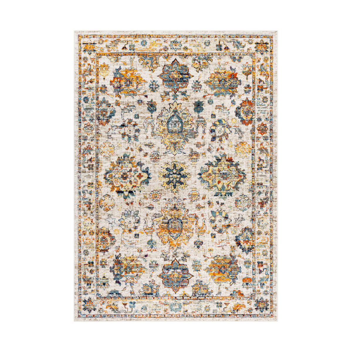 Ararat 87 X 63 inch Aqua/Dark Blue/Bright Orange/Bright Red Rugs, Rectangle