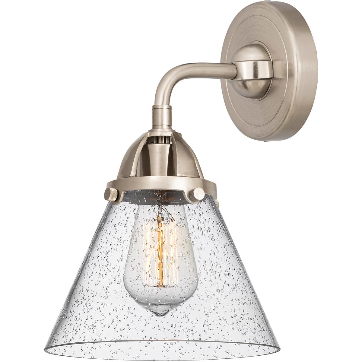 Nouveau 2 Large Cone LED 7.75 inch Brushed Satin Nickel Sconce Wall Light in Seedy Glass