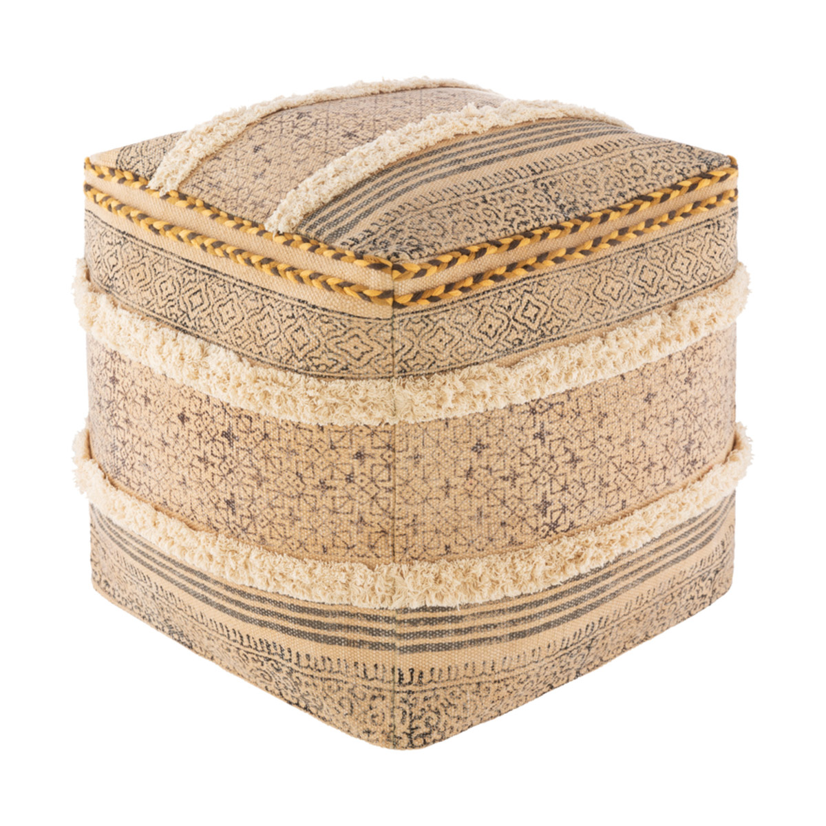 Dayna Wheat/Beige/Charcoal/Bright Yellow Pouf
