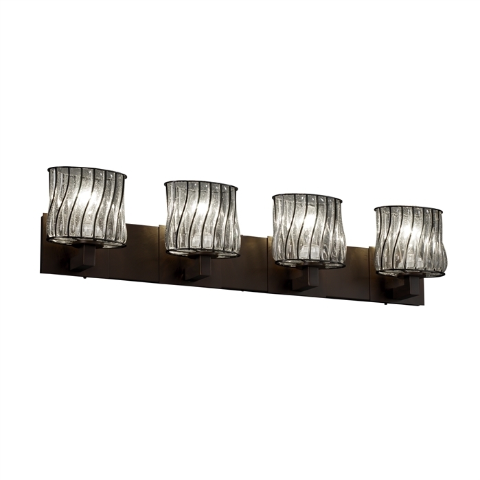 Wire Glass LED 35.25 inch Antique Brass Bath Bar Wall Light in 2800 Lm LED, Grid with Clear Bubbles, Oval, Modular