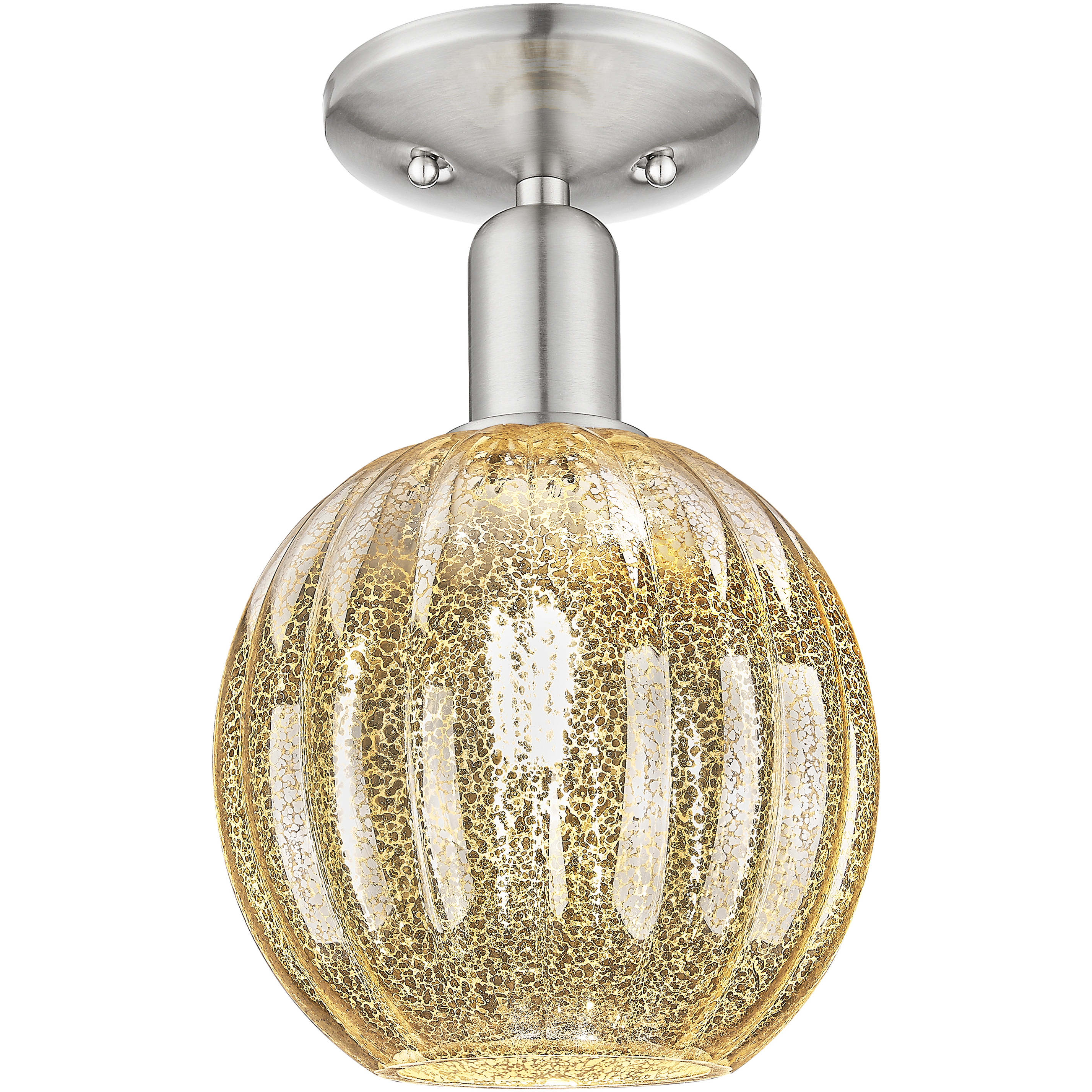 Preston 1 Light 7 inch Brushed Satin Nickel Semi-Flush Mount Ceiling Light in Mercury Glass