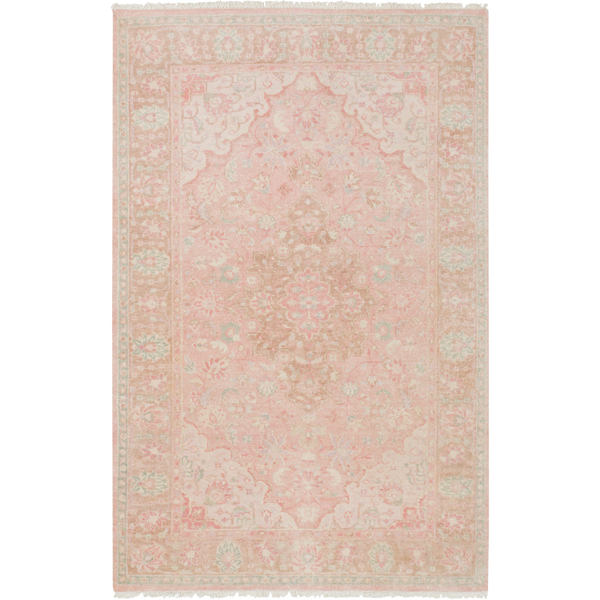 Transcendent 102 X 66 inch Rose/Bright Pink/Sage/Camel/Cream Rugs, Wool