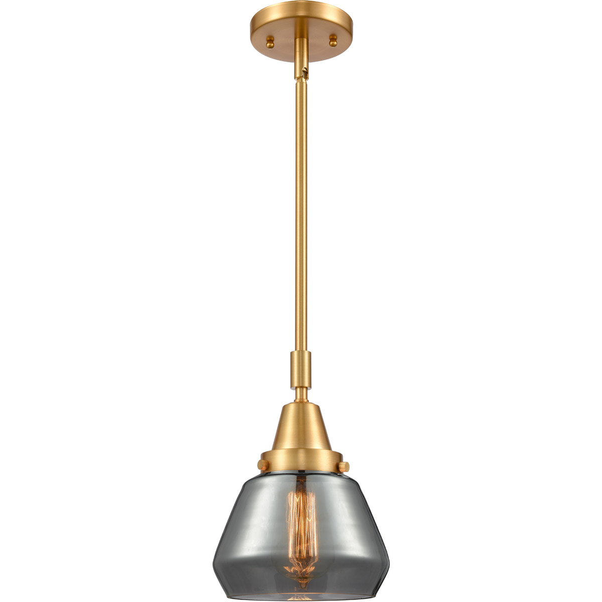 Franklin Restoration Fulton 1 Light 7 inch Satin Gold Mini Pendant Ceiling Light in Light Smoke Glass