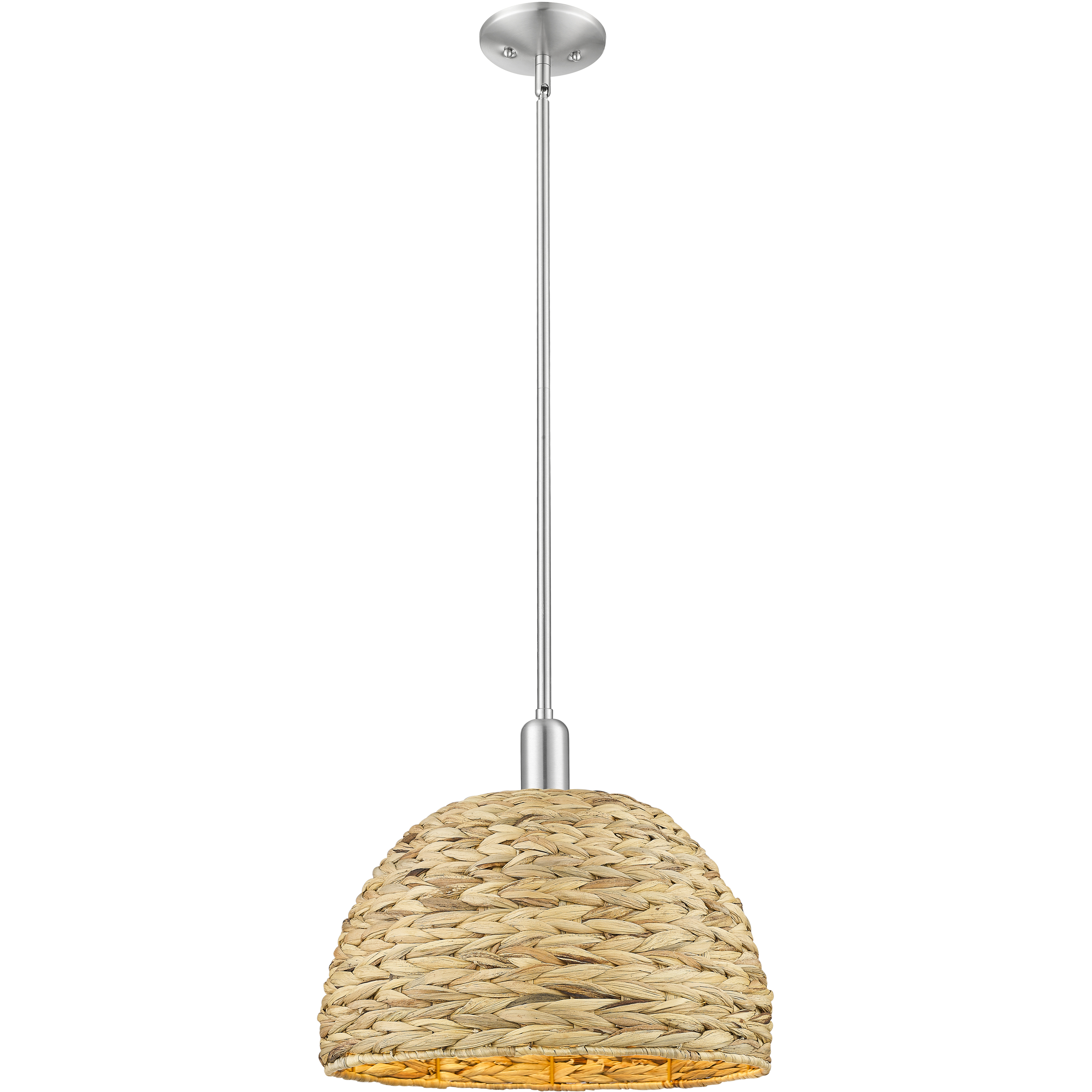 Arcadia Woven Rattan 1 Light 15.75 inch Brushed Satin Nickel Mini Pendant Ceiling Light