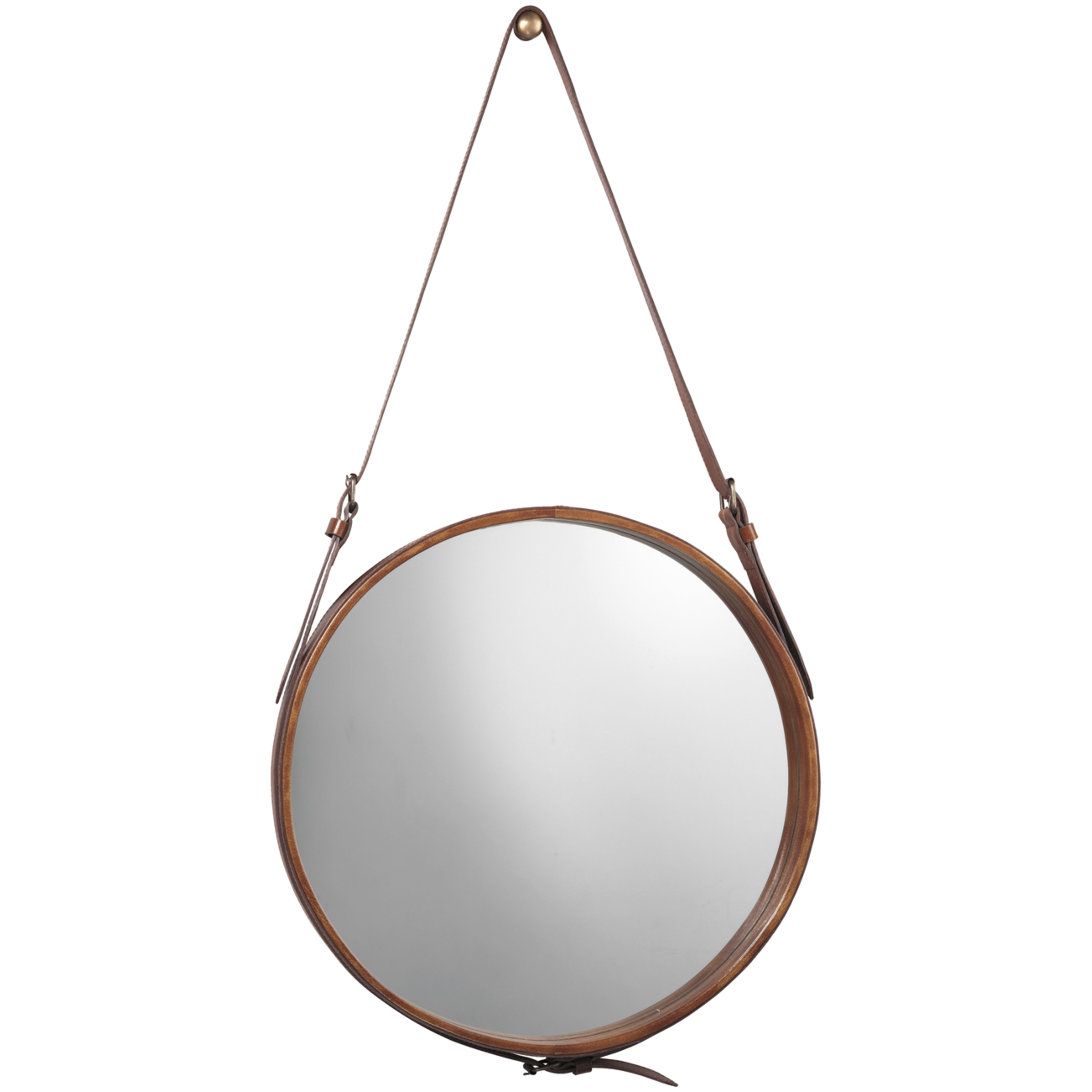 Round 26 X 26 inch Brown Leather Wall Mirror