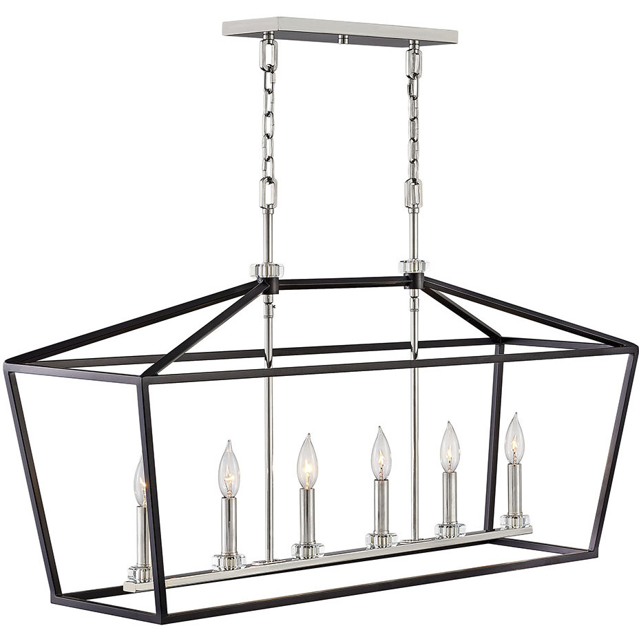 Stinson 6 Light 42 inch Black with Polished Nickel Indoor Linear Chandelier Ceiling Light
