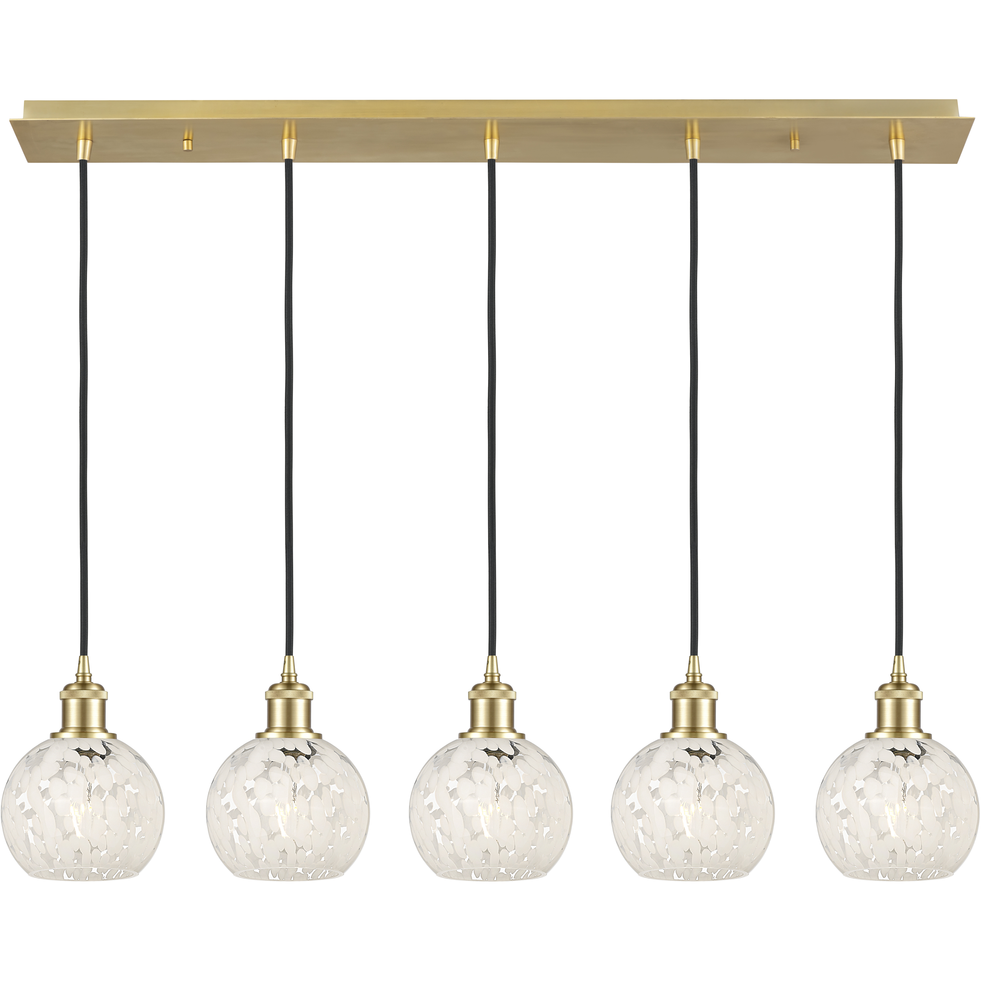 Ballston White Mouchette 5 Light 37.5 inch Satin Gold Linear Pendant Ceiling Light