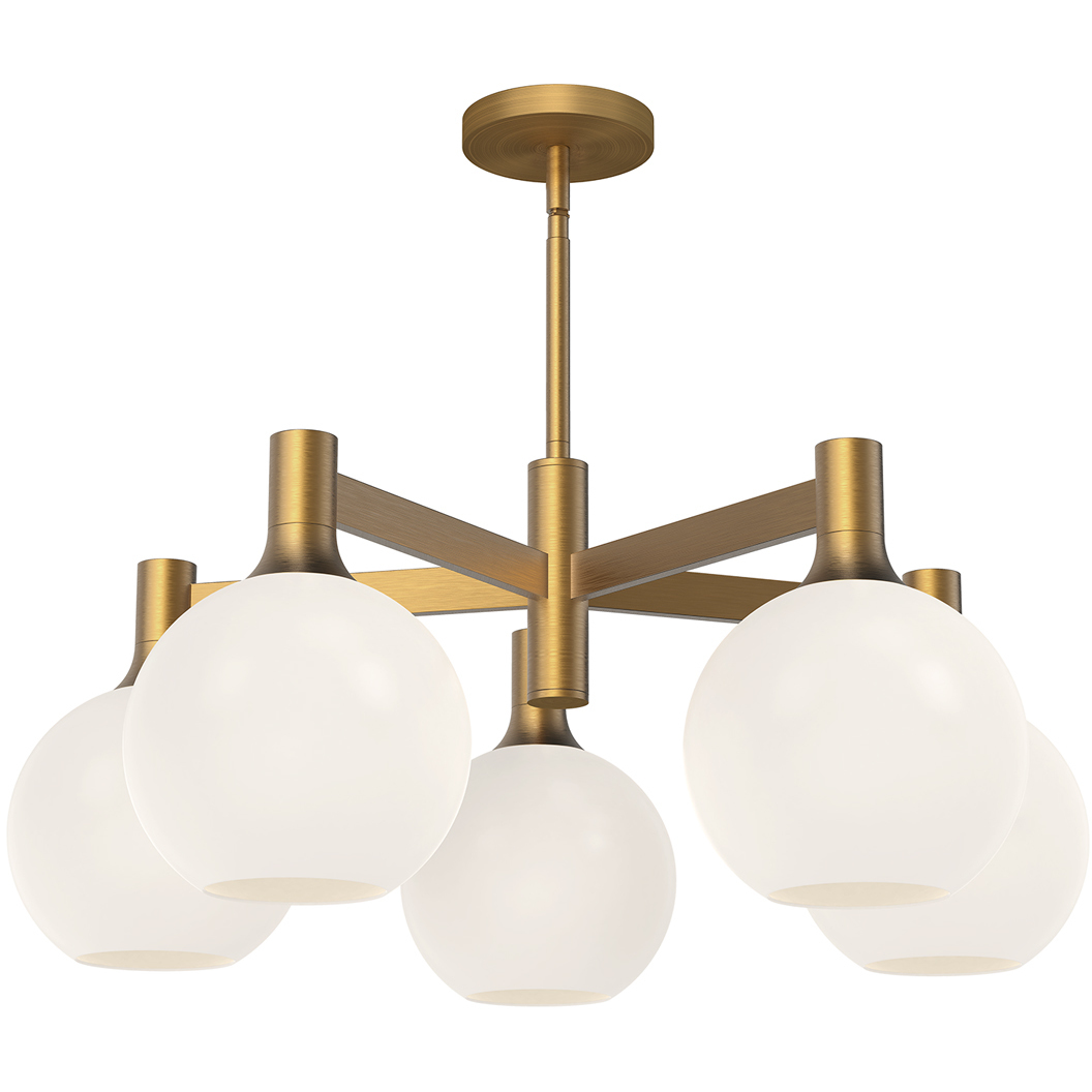 Alora Mood Castilla 5 Light 29.5 inch Aged Gold Chandelier Ceiling Light in Matte Opal Glass