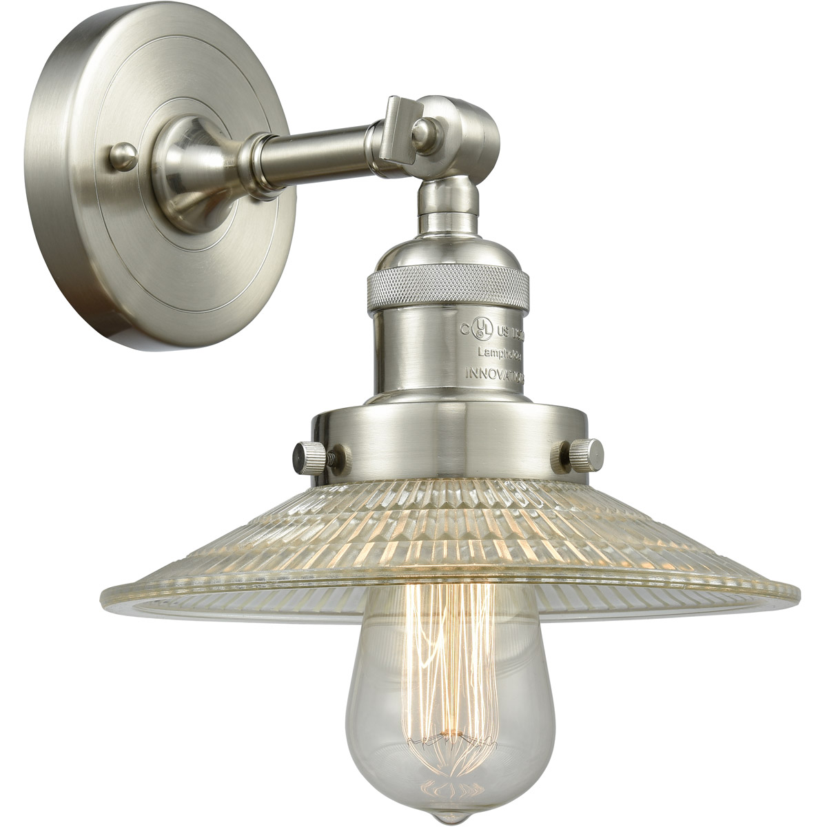 Franklin Restoration Halophane 1 Light 9 inch Brushed Satin Nickel Sconce Wall Light in Clear Halophane Glass, Franklin Restoration