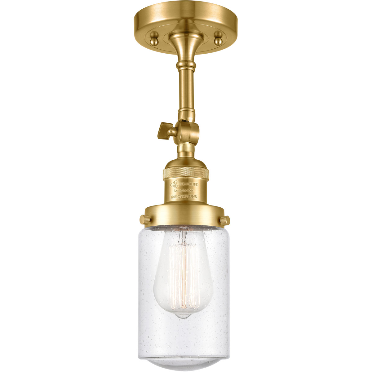 Franklin Restoration Dover LED 5 inch Satin Gold Semi-Flush Mount Ceiling Light in Seedy Glass, Franklin Restoration