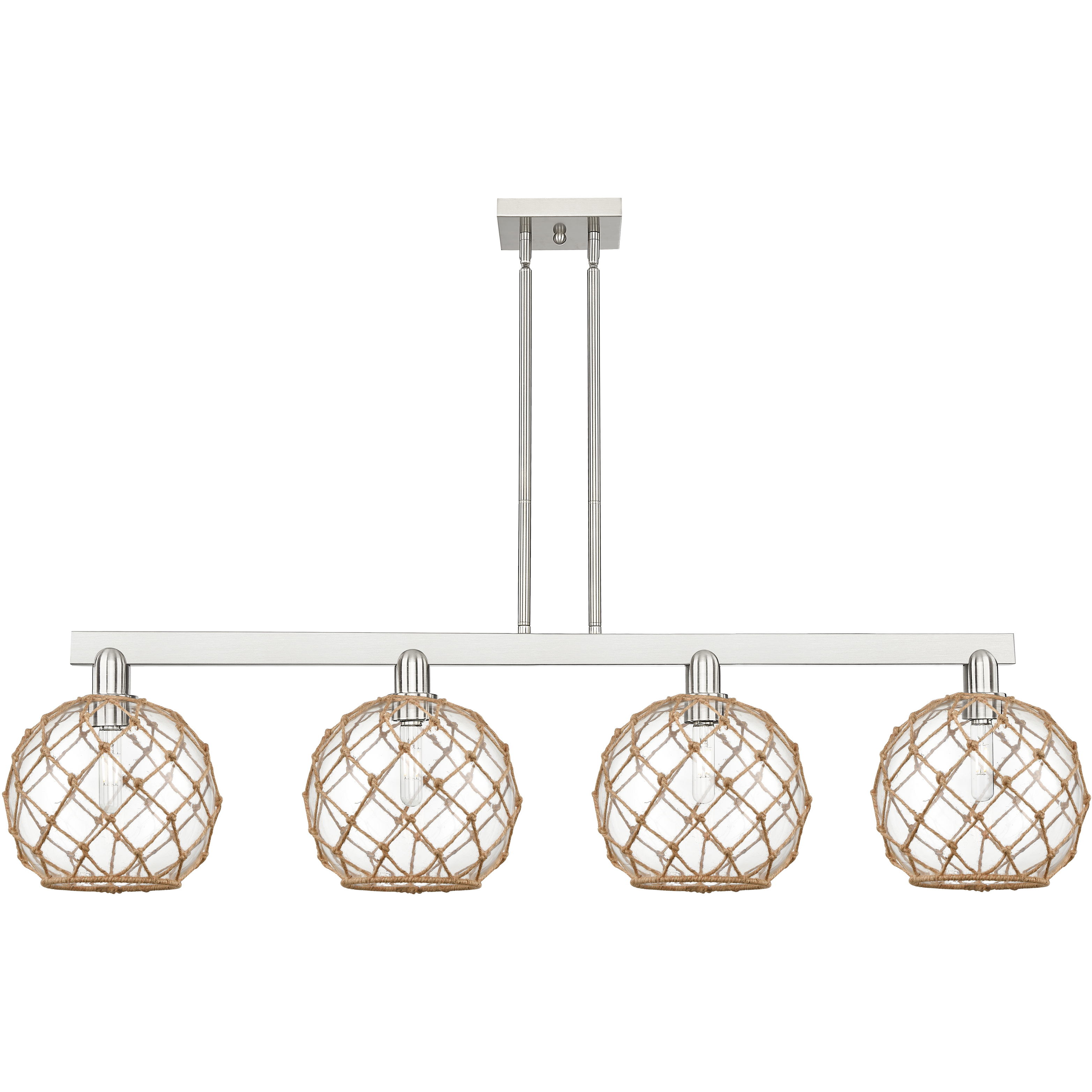 Arcadia Farmhouse Rope Island Light Ceiling Light in Brushed Satin Nickel, Clear Glass with Brown Rope