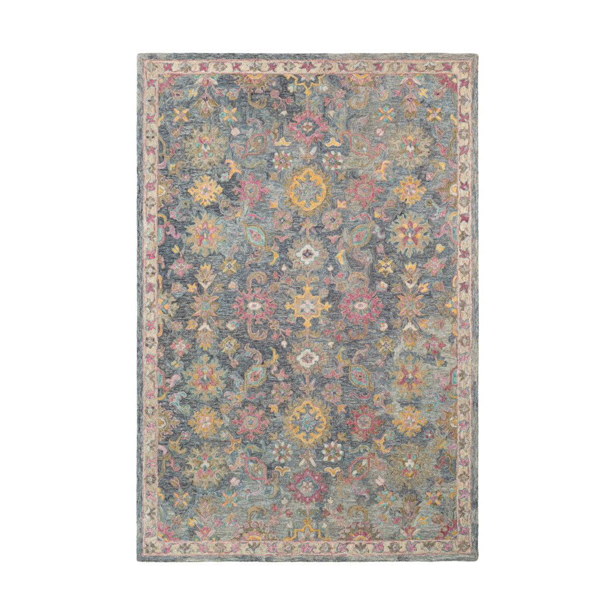 Classic Nouveau 90 X 60 inch Navy/Light Gray/Charcoal/Teal/Garnet/Rose/Mauve Rugs, Rectangle