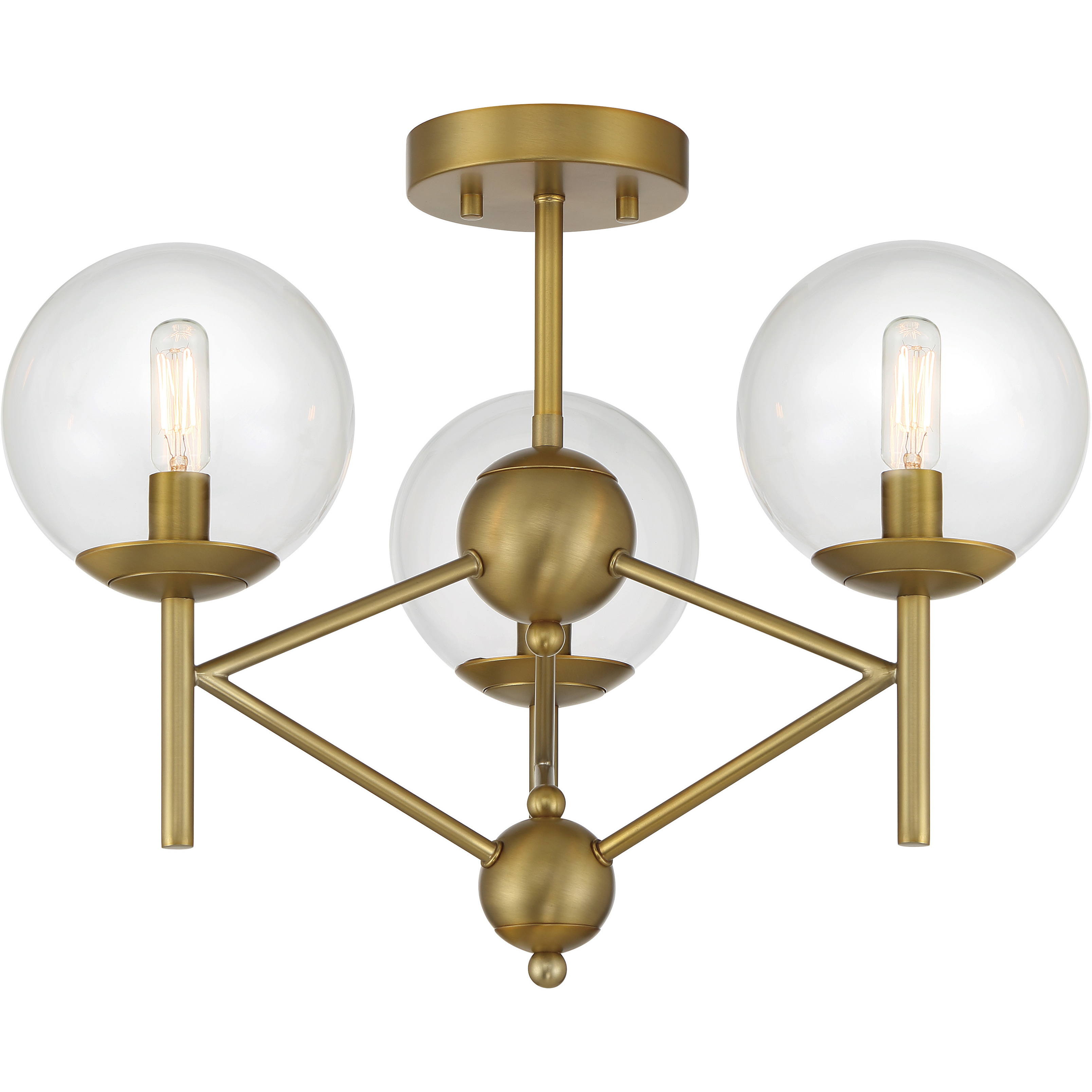 Auresa 3 Light 20 inch Soft Brass Semi Flush Ceiling Light