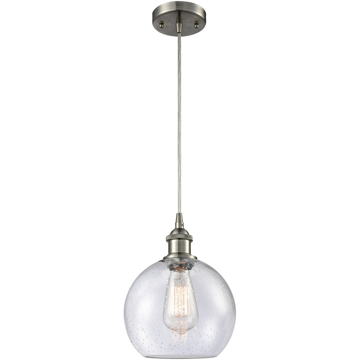 Ballston Athens LED 8 inch Brushed Satin Nickel Mini Pendant Ceiling Light in Seedy Glass, Ballston