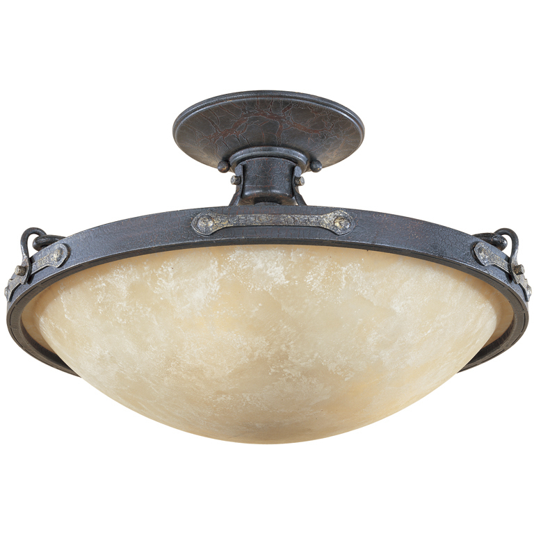 Austin 3 Light 16.25 inch Weathered Saddle Semi-Flush Ceiling Light