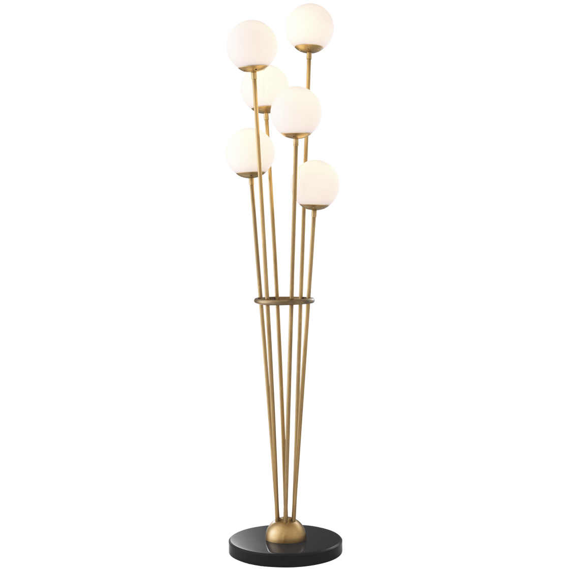 Tortora 66.54 inch 40 watt Antique Brass and White Glass and Black Marble Base Floor Lamp Portable Light