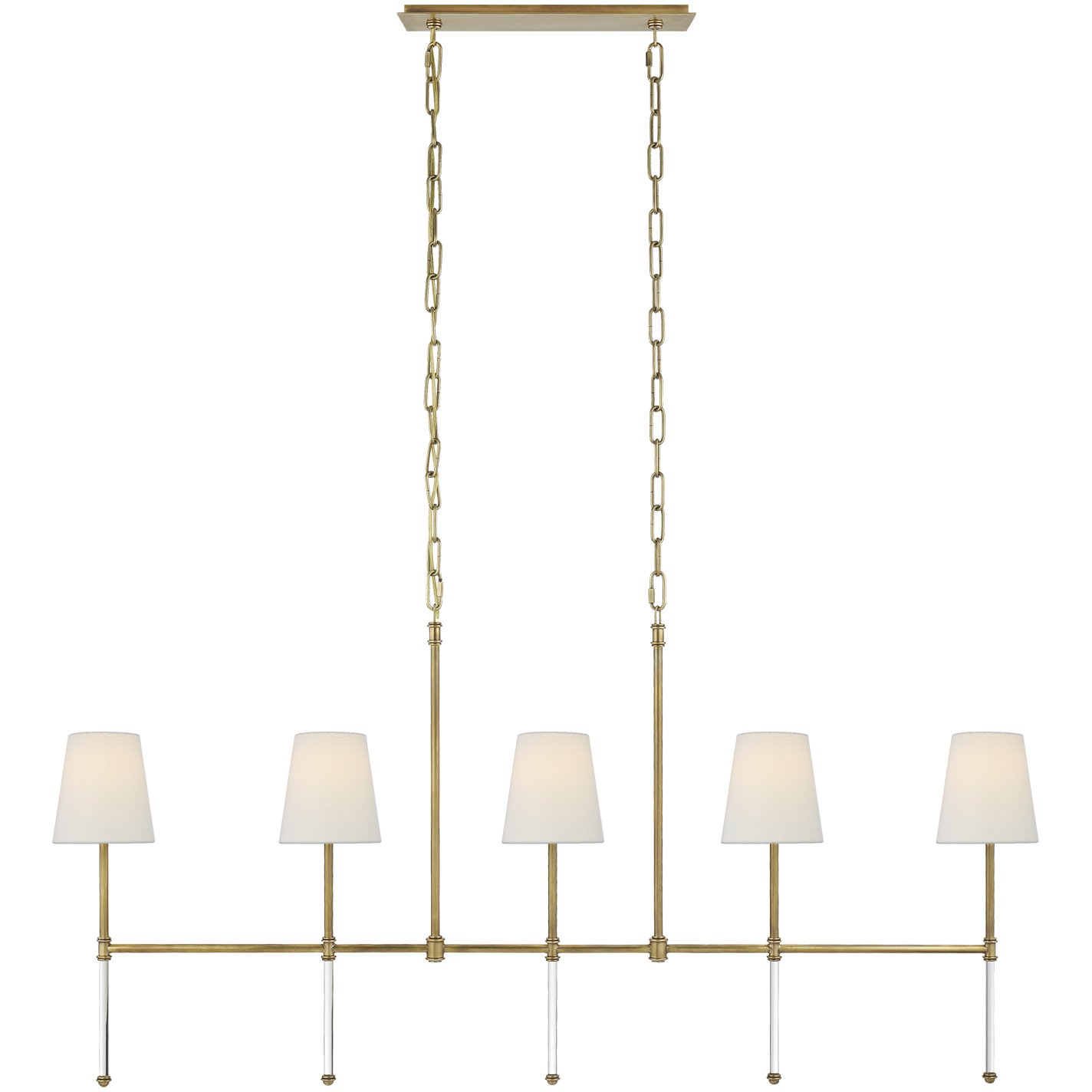 Suzanne Kasler Camille 5 Light 53.25 inch Hand-Rubbed Antique Brass Linear Chandelier Ceiling Light in Linen, Medium