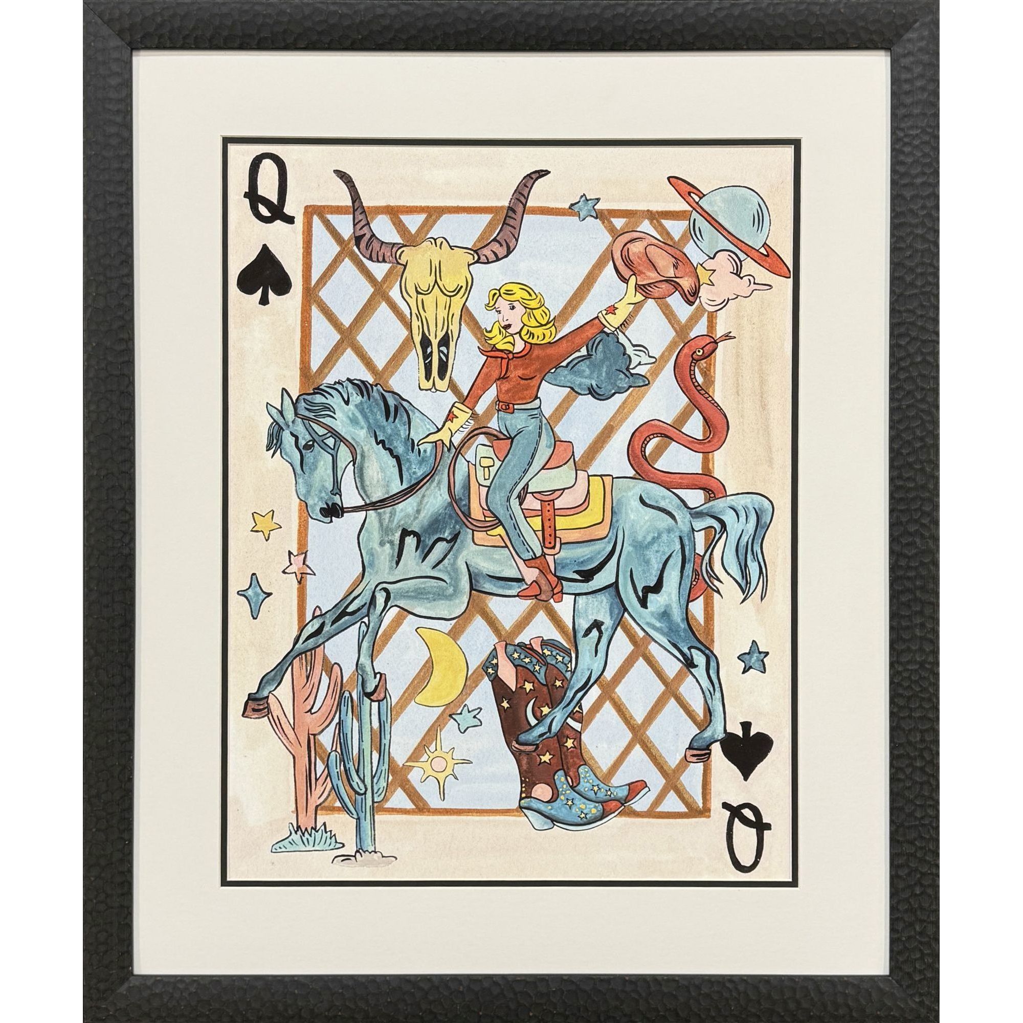 Range Rider Brown and Blue and Red Framed Art