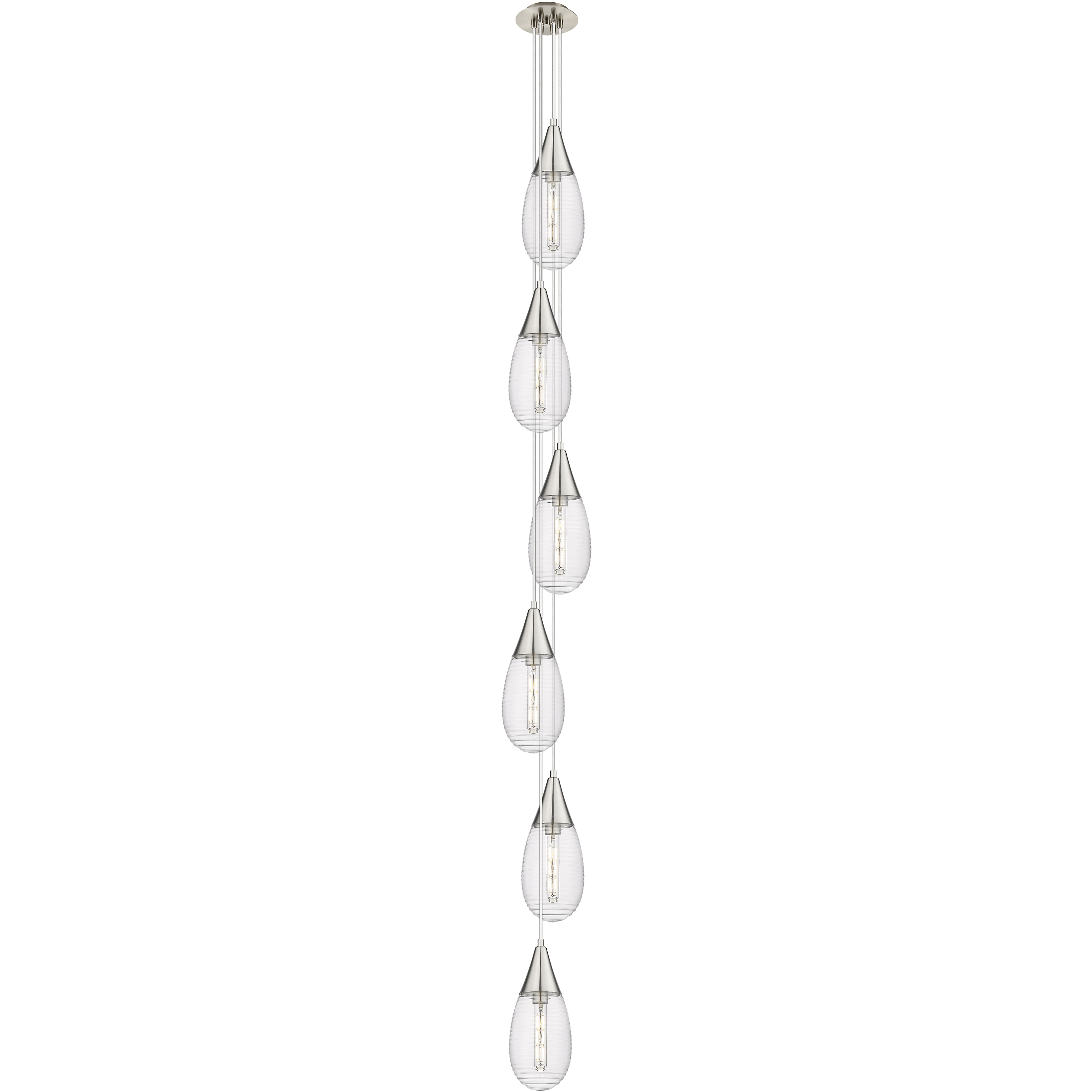 Malone 6 Light 8 inch Brushed Satin Nickel Multi Pendant Ceiling Light in Striped Clear Glass, Cord Hung