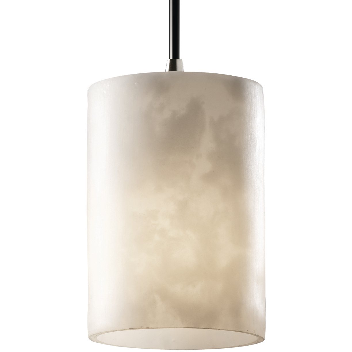 Clouds 1 Light Brushed Nickel Pendant Ceiling Light in White Cord, Cylinder with Flat Rim, Incandescent