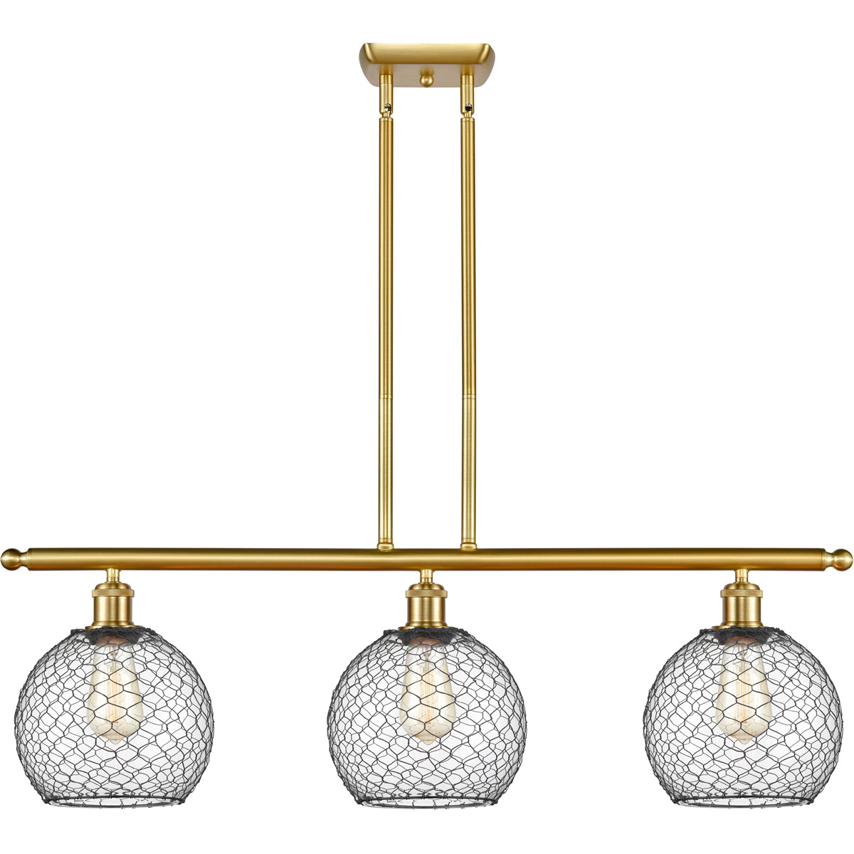 Ballston Farmhouse Chicken Wire 3 Light 36 inch Satin Gold Island Light Ceiling Light, Ballston