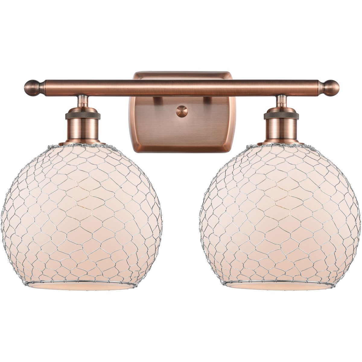 Ballston Farmhouse Chicken Wire LED 16 inch Antique Copper Bath Vanity Light Wall Light, Ballston