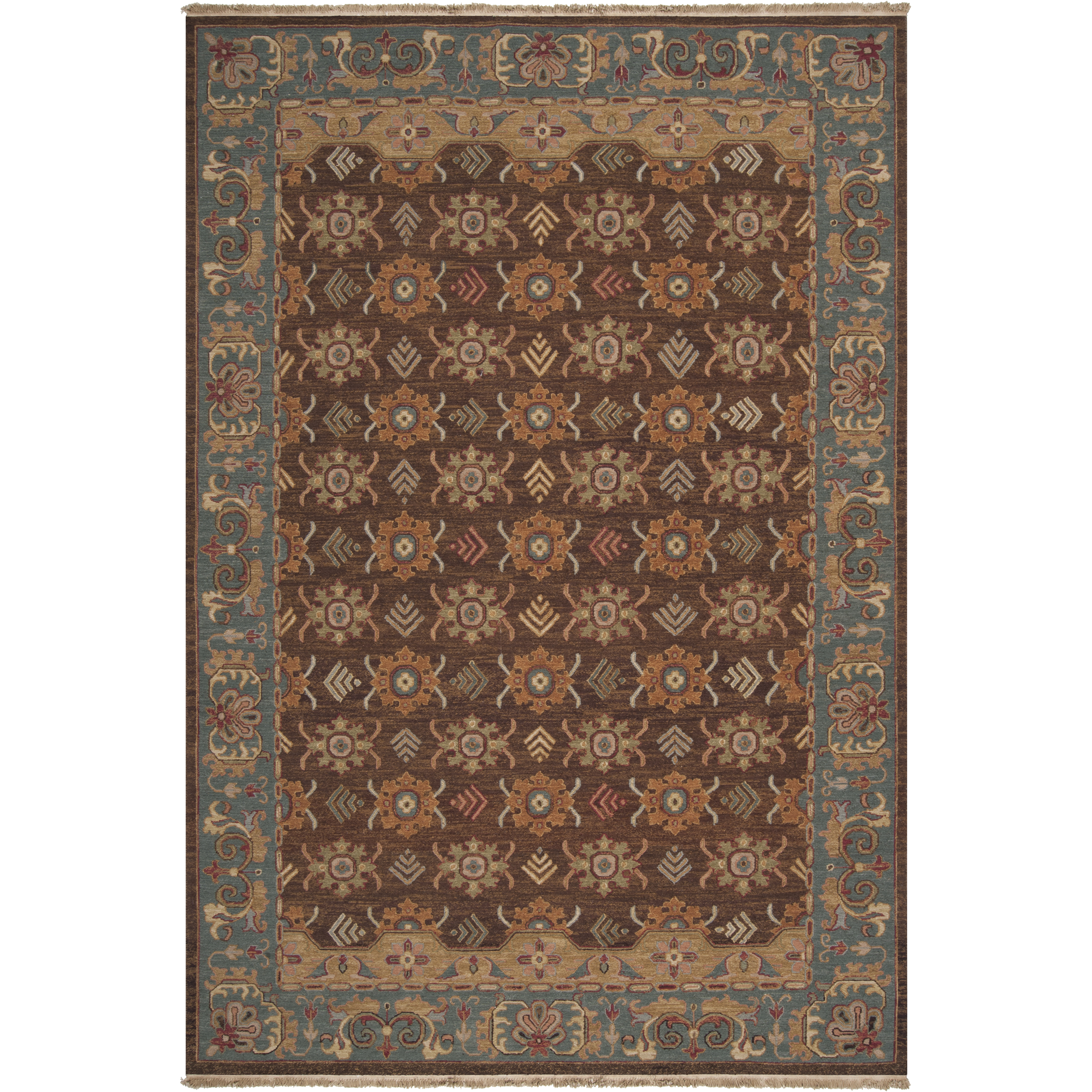 Soumek 108 X 72 inch Dark Brown, Camel, Dark Blue Rug