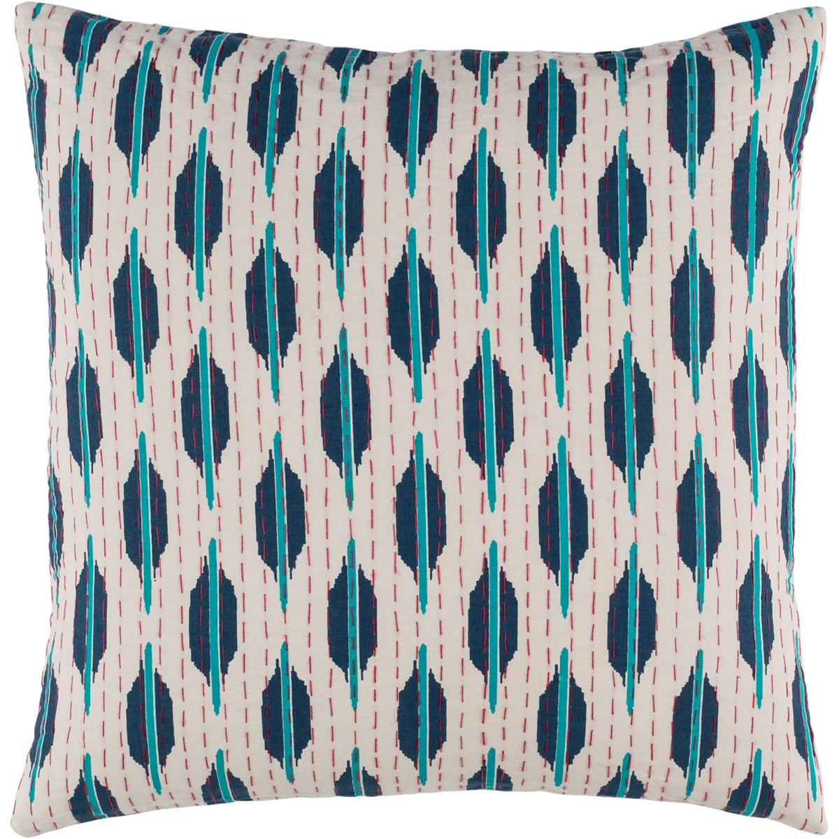 Kantha 22 X 22 inch Teal and Navy Throw Pillow