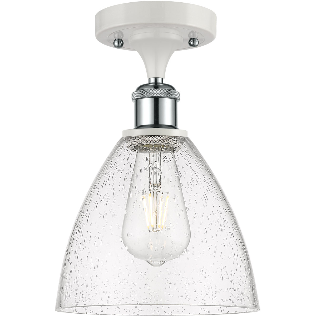 Ballston Dome 1 Light 8 inch White and Polished Chrome Semi-Flush Mount Ceiling Light in Seedy Glass