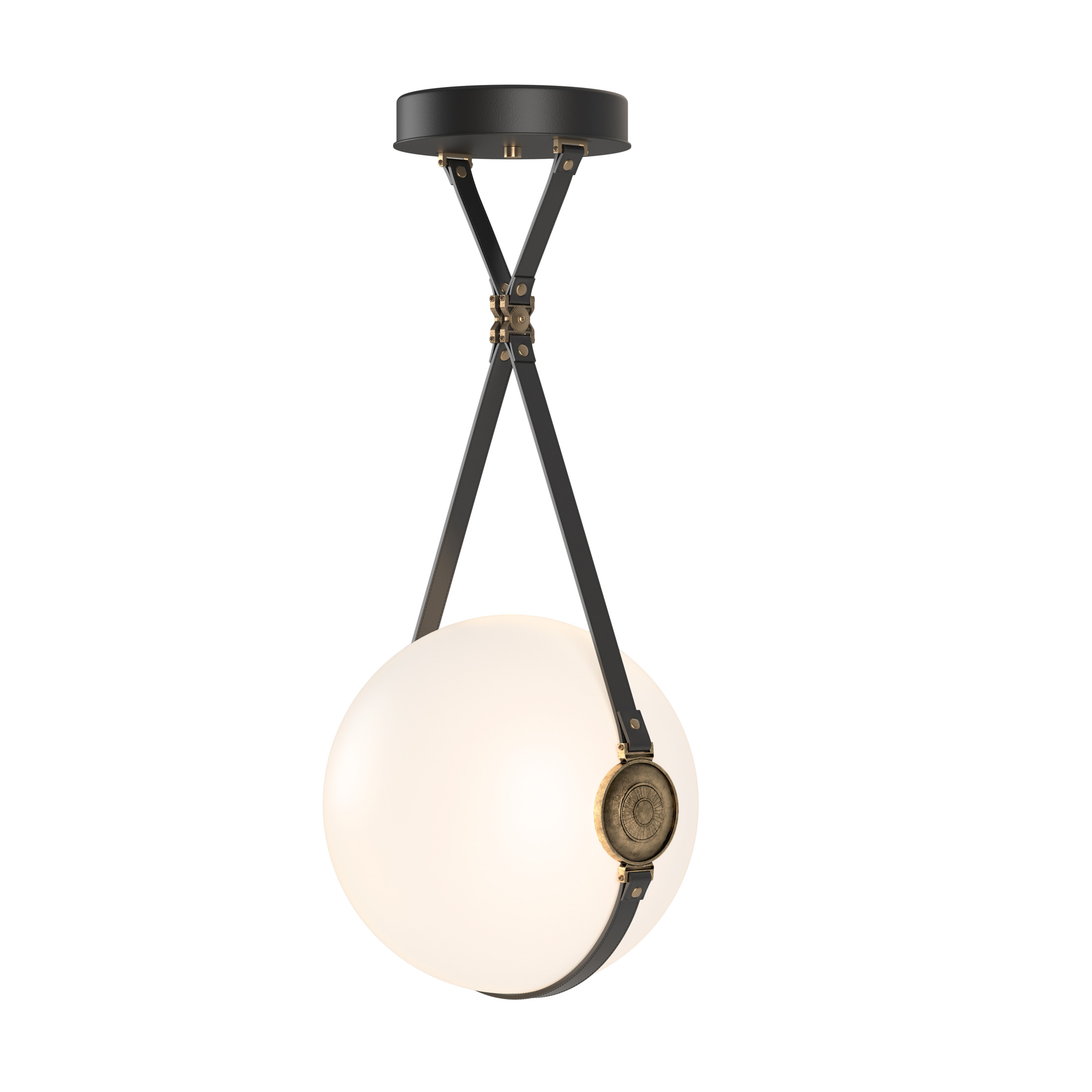 Derby LED 14.9 inch Black with Antique Brass Pendant Ceiling Light in Leather Black/Non-Branded Plate, Black/Antique Brass, Standard