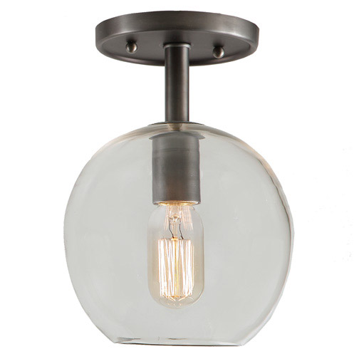 Grand Central 1 Light 7 inch Pewter Flush Mount Ceiling Light in Clear Mouth Blown, Satin Nickel