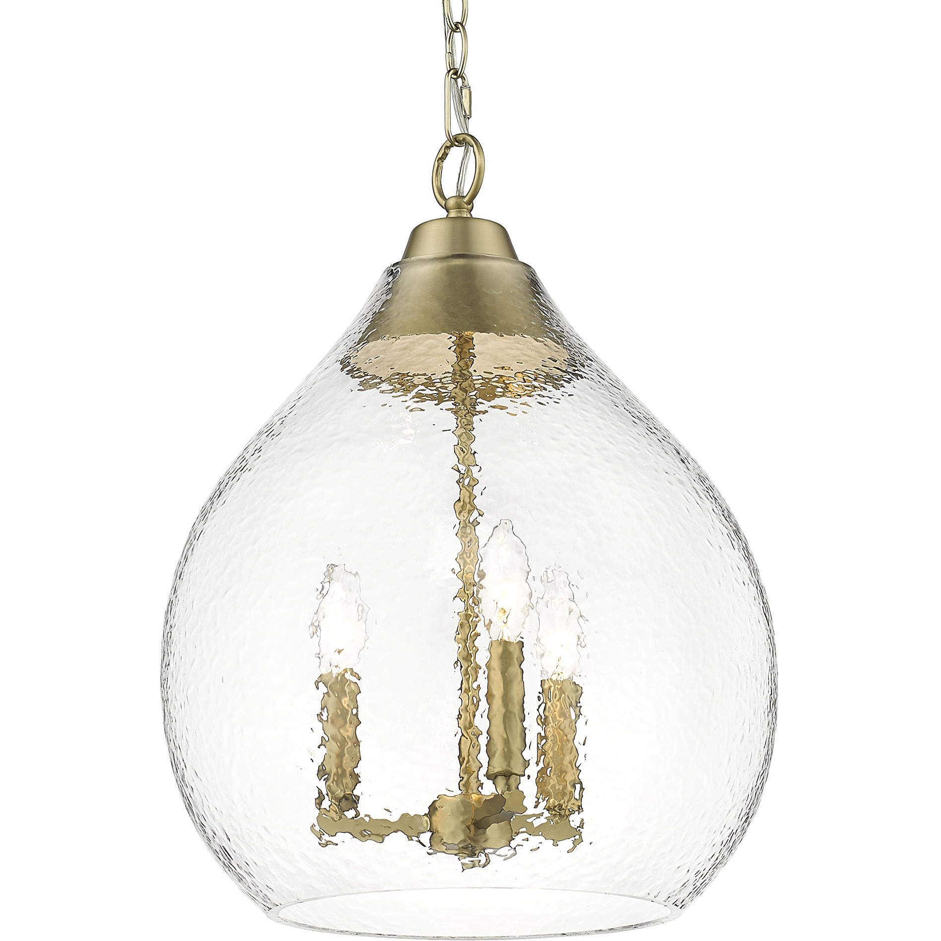 Ariella 3 Light 14.75 inch Brushed Champagne Brass Pendant Ceiling Light in Clear Hammered