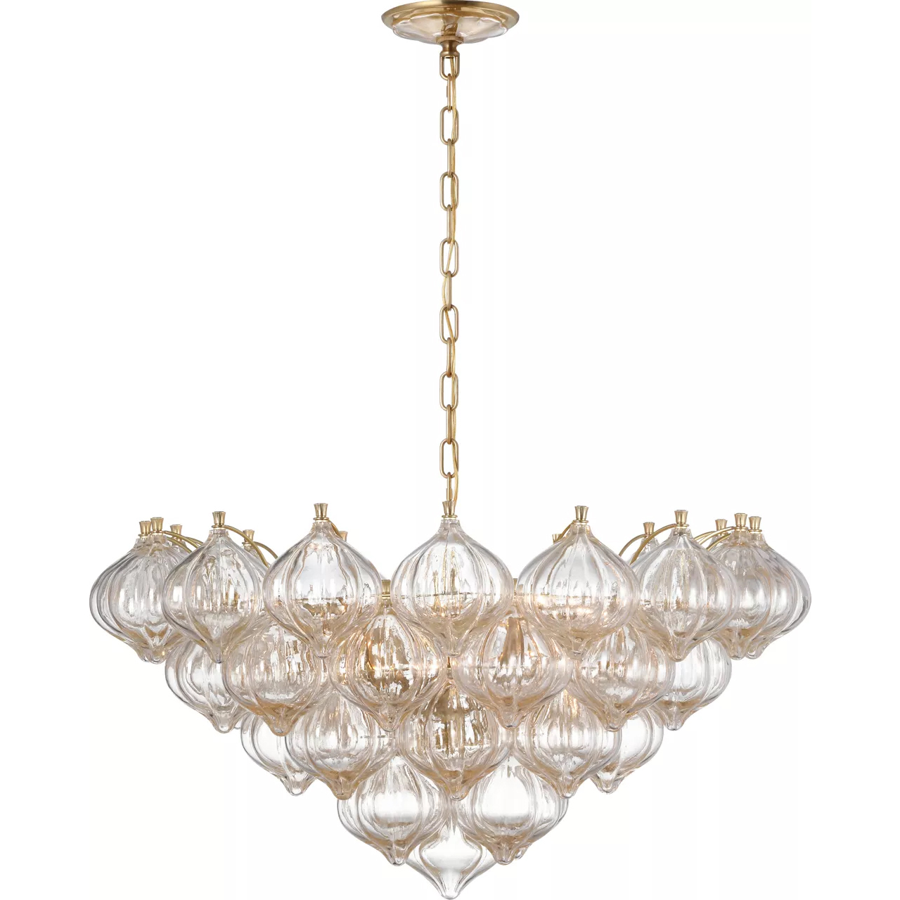 Julie Neill Caselli LED 35.5 inch Hand-Rubbed Antique Brass Basket Chandelier Ceiling Light in Gold Fleck Glass