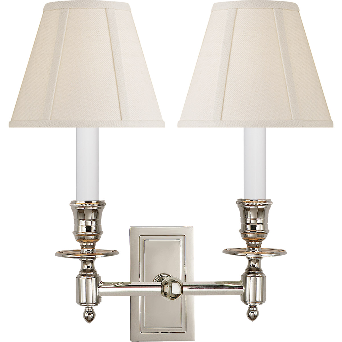 French Library 2 Light 12 inch Polished Nickel Double Library Sconce Wall Light in Linen 1