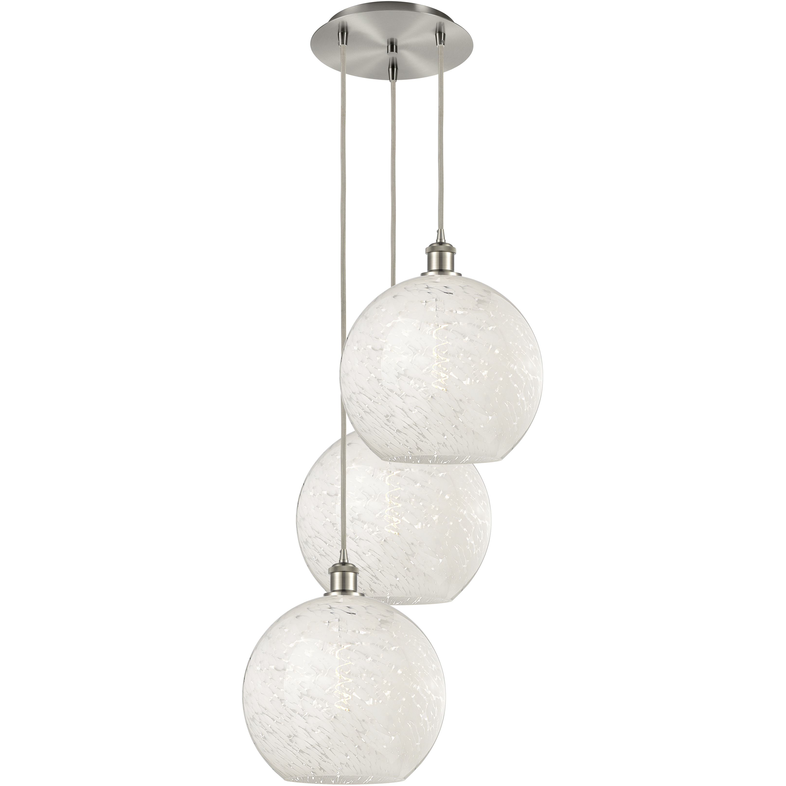 Ballston White Mouchette 3 Light 18.5 inch Brushed Satin Nickel Cord Hung Multi Pendant Ceiling Light