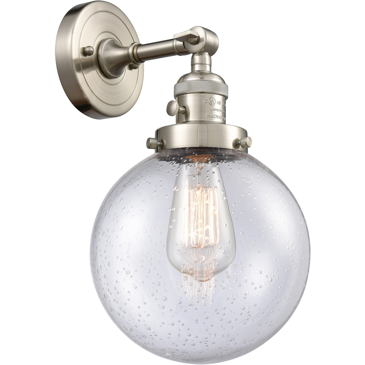 Franklin Restoration Large Beacon 1 Light 8 inch Brushed Satin Nickel Sconce Wall Light in Seedy Glass, Franklin Restoration