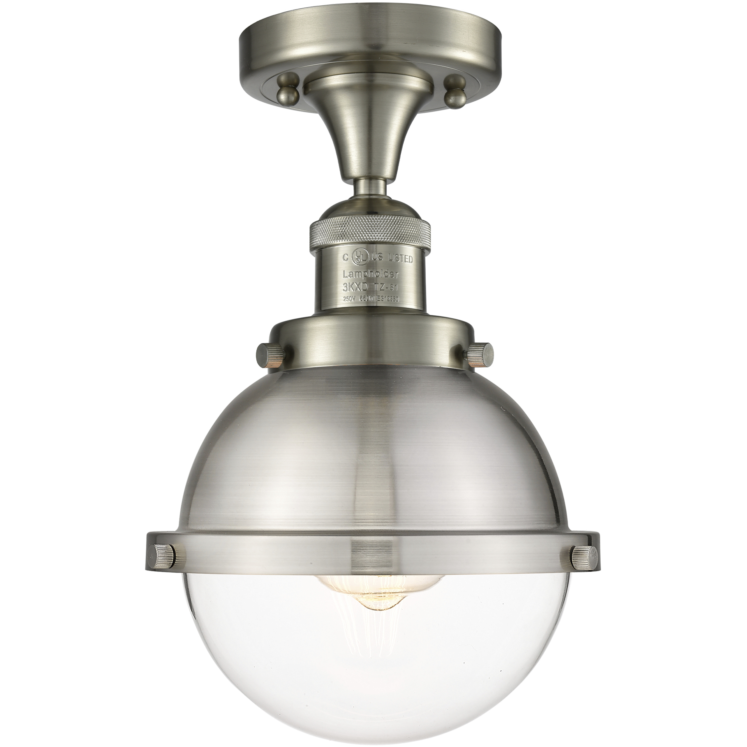 Franklin Restoration Hampden 1 Light 7.25 inch Brushed Satin Nickel Semi-Flush Mount Ceiling Light in Clear Glass