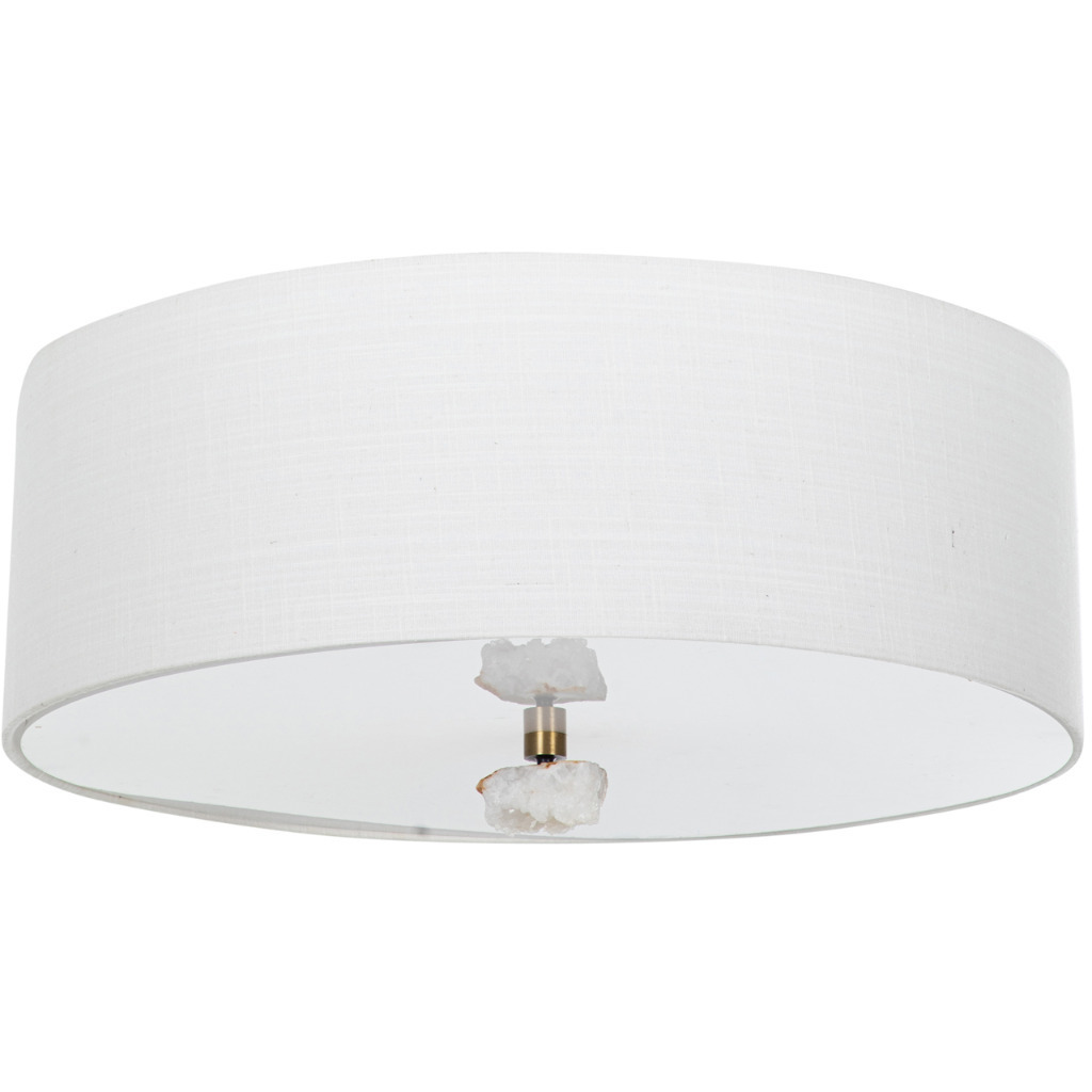 Mabel 2 Light 24 inch Matte Antique Brass / White Linen / Natural Stone / Acrylic Flush Mount Ceiling Light
